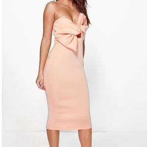 Pale Orange Front Bow Midi Dress